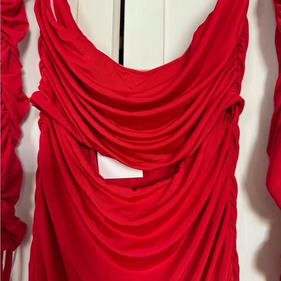 Tiger Mist Red Ruched Cut Out Mini Dress - Picture 5 of 6